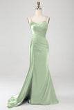 Dusty Rose Mermaid Spaghetti Straps Long Prom Dress With Slit
