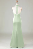Dusty Blue Mermaid Halter Bridesmaid Dress
