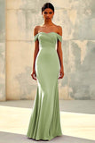 Red Off the Shoulder Sheath Chiffon Pleated Formal Dress