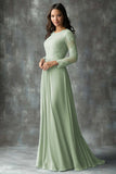 Champagne Rose Chiffon Round Neck Applique Mother of the Bride Dress