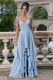 Matcha Corset A-Line Chiffon Bridesmaid Dress with Lace Up