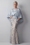 Sparkly Champagne Sequined Satin Bateau Neck Mother of the Bride Dress