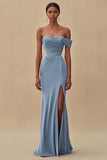 Chiffon Purple Ruched Sheath Formal Dress with Slit
