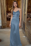 Coffee Sheath Satin V-Neck Spaghetti Straps Long Formal Dress