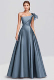 Fuchsia Ball Gown One shoulder Satin Formal Dress with Bow
