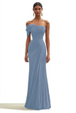 One Shoulder Dark Green Pleated Sheath Maxi Formal Dress