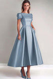 Satin A-Line Champagne Rose Short Sleeves Mother of the Bride Dress