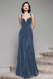 Burgundy Velvet Mermaid Thick Straps Long Ruched Holiday Party Dress