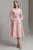 Ivory A Line Boat Neck Midi Tweed Outfits with Pockets
