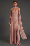 Dusty Sage Sheath Ruched Sweetheart Maxi Wedding Guest Dress with Slit