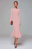 Elegant Midi Red Mermaid Long Sleeves Work Dress
