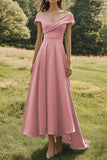Dusty Rose A-Line Off the Shoulder Floor Length Formal Dress