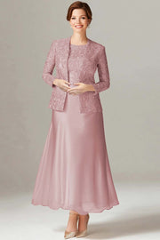 Dusty Rose A-Line Maxi Mother of the Bride Dress with Lace Jacket