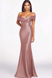Dusty Blue Off the Shoulder Mermaid Maxi Formal Dress