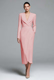 Simple Ivory Satin Sheath V-Neck Long Sleeves Work Dress