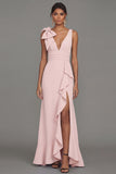 Dark Green Mermaid Ruffled V Neck Long Formal Dress with Slit