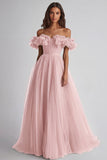 Dusty Sage A Line Tulle Long Wedding Guest Dress with Ruffles