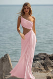 White Chiffon Sheath Cut-Out Maxi Rehearsal Dinner Dress