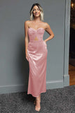 Dark Navy Sweetheart Sheath Satin Maxi Formal Dress