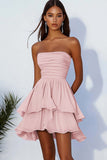 Lilac Ruched Tiered Mini Graduation Dress with Ruffles