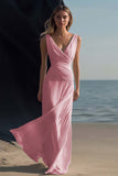 White Sheath V-Neck Chiffon Maxi Rehearsal Dinner Dress