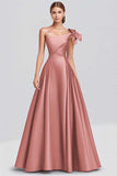 Dusty Rose One shoulder Ball Gown Satin Formal Dress with Bow