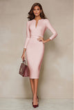 Ivory Pencil V-Neck Midi Work Dress with Slit