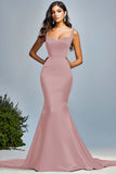 Dusty Sage Satin Mermaid Spaghetti Straps Maxi Prom Dress
