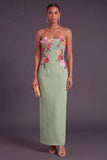 Light Yellow Floral Sheath Strapless Long Wedding Guest Dress