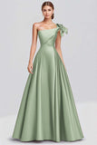 Dusty Rose One shoulder Ball Gown Satin Formal Dress with Bow