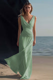 White Sheath V-Neck Chiffon Maxi Rehearsal Dinner Dress