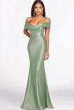 Dusty Sage Off the Shoulder Mermaid Maxi Formal Dress
