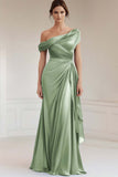 Grey Blue Satin One Shoulder Sheath Mother of the Bride Dress