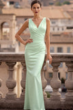Ivory Mermaid Ruched V-Neck Long Wedding Reception Dress