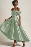 High Low Off the Shoulder Satin Terracotta Mother of the Bride Dress