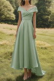 Dusty Rose A-Line Off the Shoulder Floor Length Formal Dress