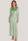 Simple Dusty Sage Sheath Scoop Neck Satin Long Formal Dress