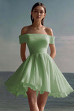 Dusty Sage Chiffon Ruched A Line Short Flowy Graduation Dress