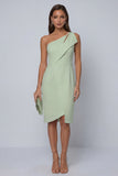 Black Sheath One Shoulder Sleeveless Midi Work Dress with Slit