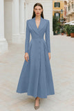 Navy Single Breasted Long A-Line Blazer Dress with Sleeves