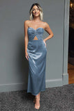 Dark Navy Sweetheart Sheath Satin Maxi Formal Dress