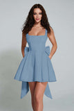Daffodil A Line Square Neck Cocktail Dress with Bow