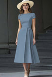 Lilac Bateau Neck A Line Midi Satin Work Dress