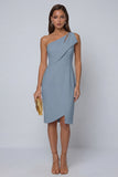 Black Sheath One Shoulder Sleeveless Midi Work Dress with Slit