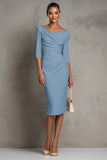 Simple Ivory Ruched Pencil Midi Work Dress with Slit