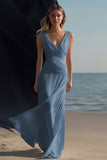 White Sheath V-Neck Chiffon Maxi Rehearsal Dinner Dress