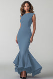 Plum Mermaid Sleeveless Ruffled Long Formal Dress