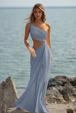 White Chiffon Sheath Cut-Out Maxi Rehearsal Dinner Dress