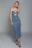 Dark Green Sweetheart Cut Out Sheath Satin Long Formal Dress