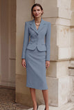 Black 2 Piece Pencil Single Breasted Midi Business Suits